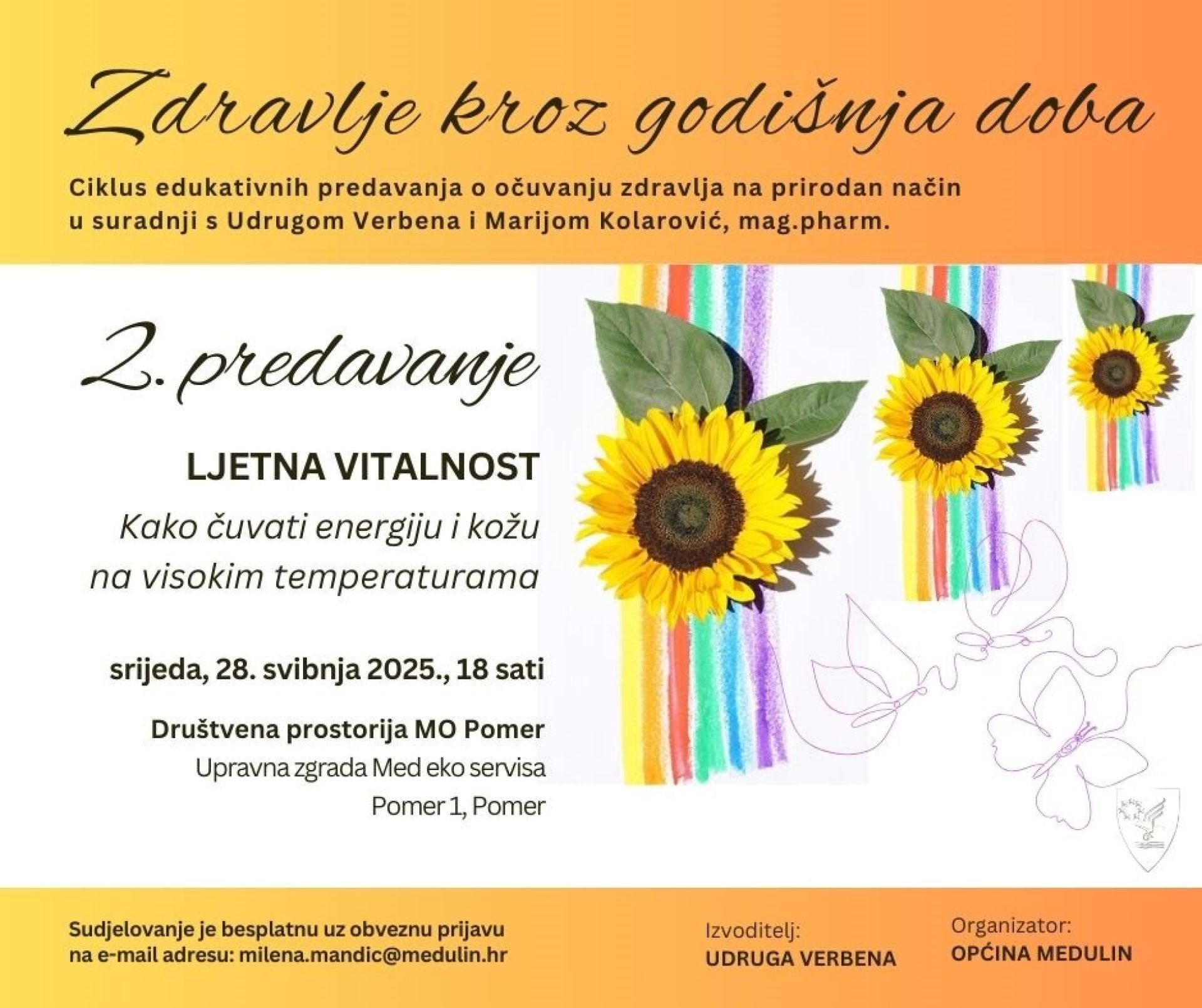 Poziv na predavanje farmaceutkinje Marije Kolarović “Ljetna vitalnost - Kako čuvati energiju i kožu na visokim temperaturama”